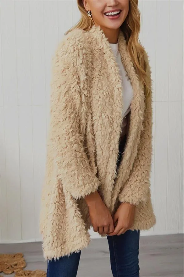 Plush Long Sleeve Irregular Coat