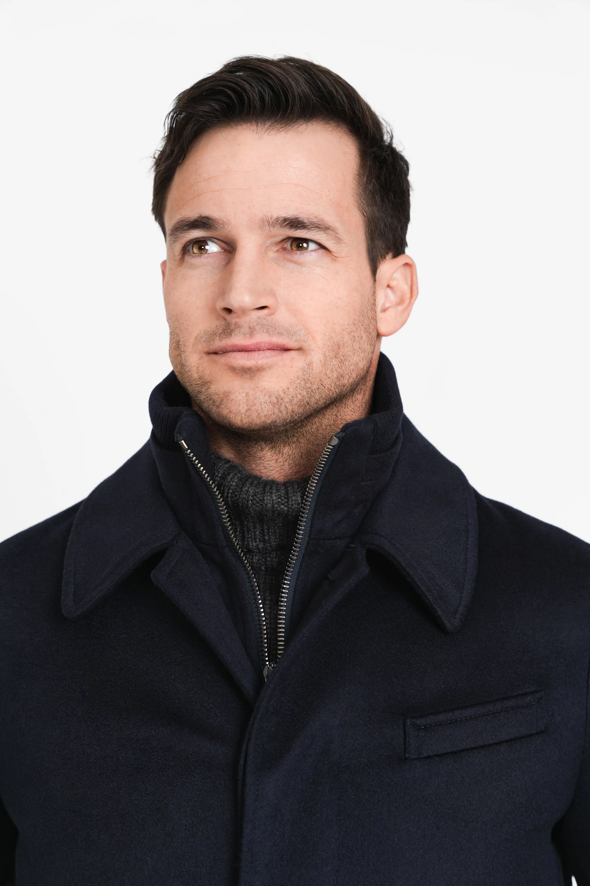 Pure Cashmere Euro Coat, Navy