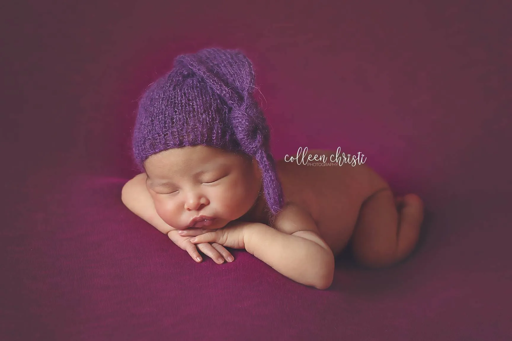 Purple Newborn Baby Mohair Pixie Knot Hat