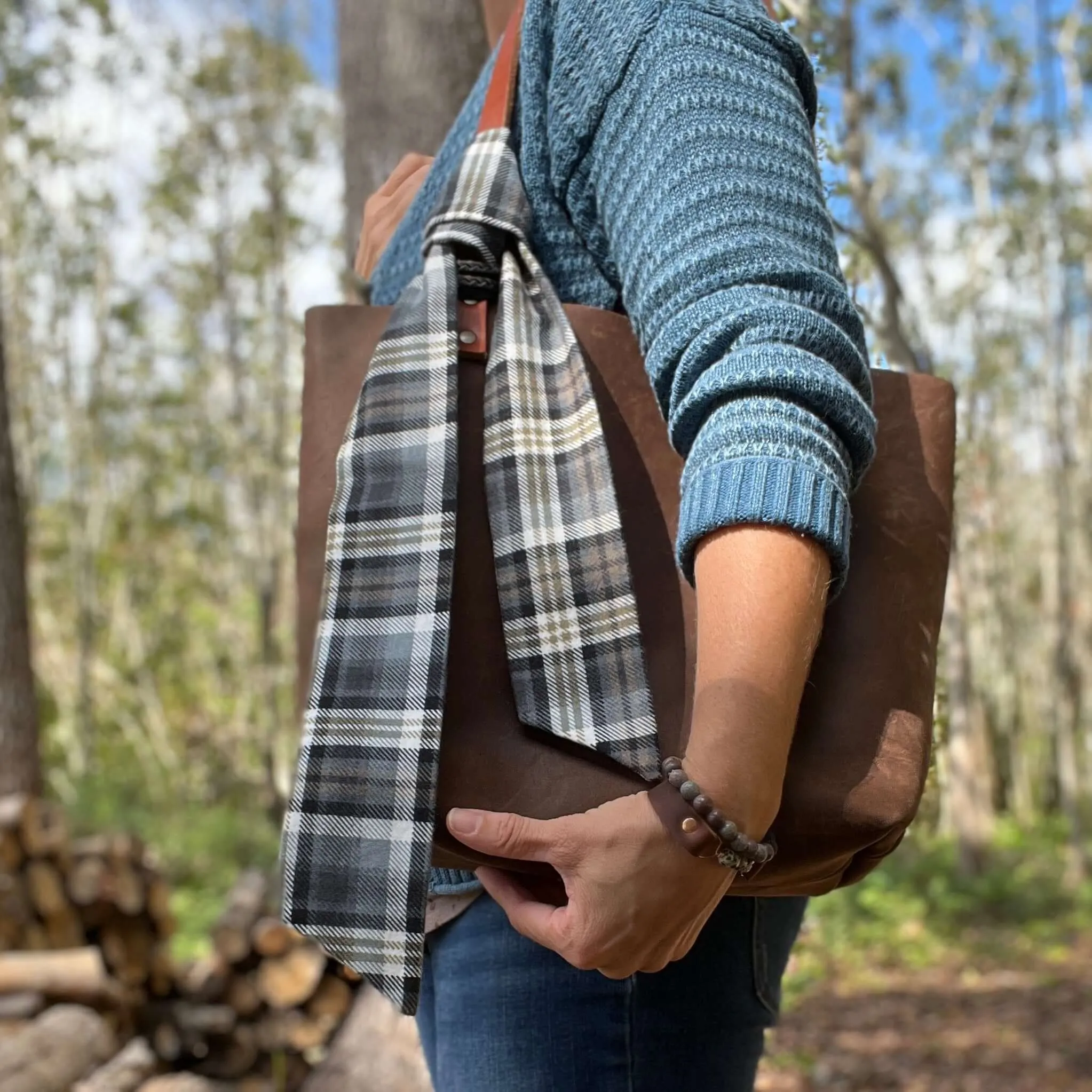 Purse Scarf - Skinny Black and Brown Flannel Skinny Scarf