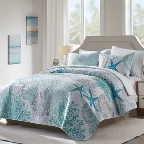 "Oceanic Flair" Soft & Lightweight 3pcs Coastal Bedding Set - Reversible Microfiber Quilt Cover With Coral Starfish Design, Includes 1 Quilt Cover And 2 Pillowcases (No Insert) - Perfect For All Seasons