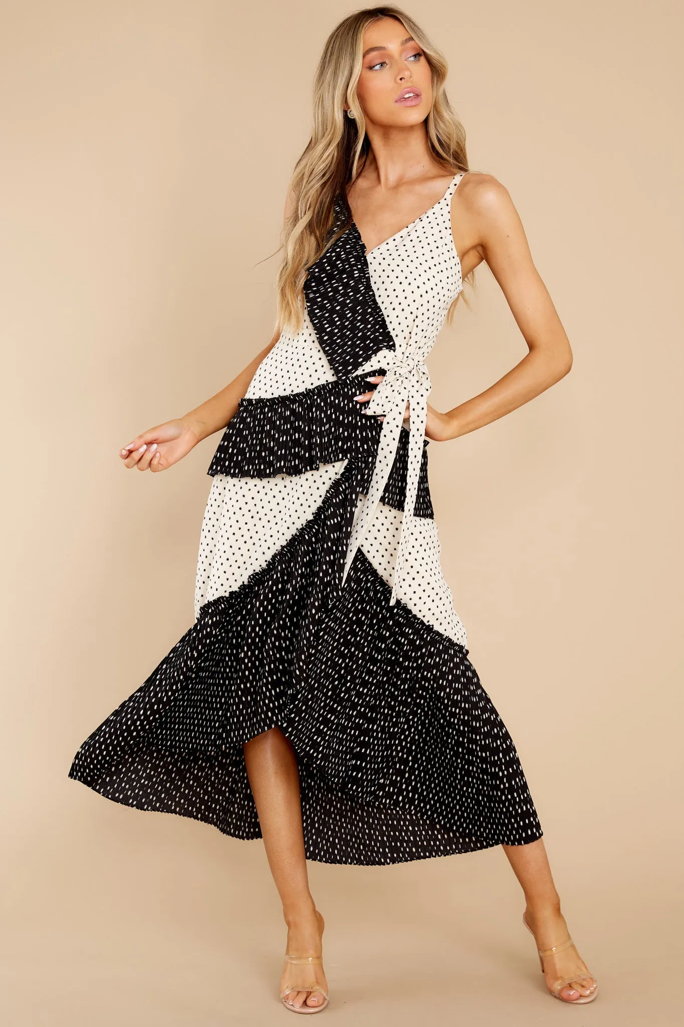 Ready Or Polka Dot Black And White Print Midi Dress