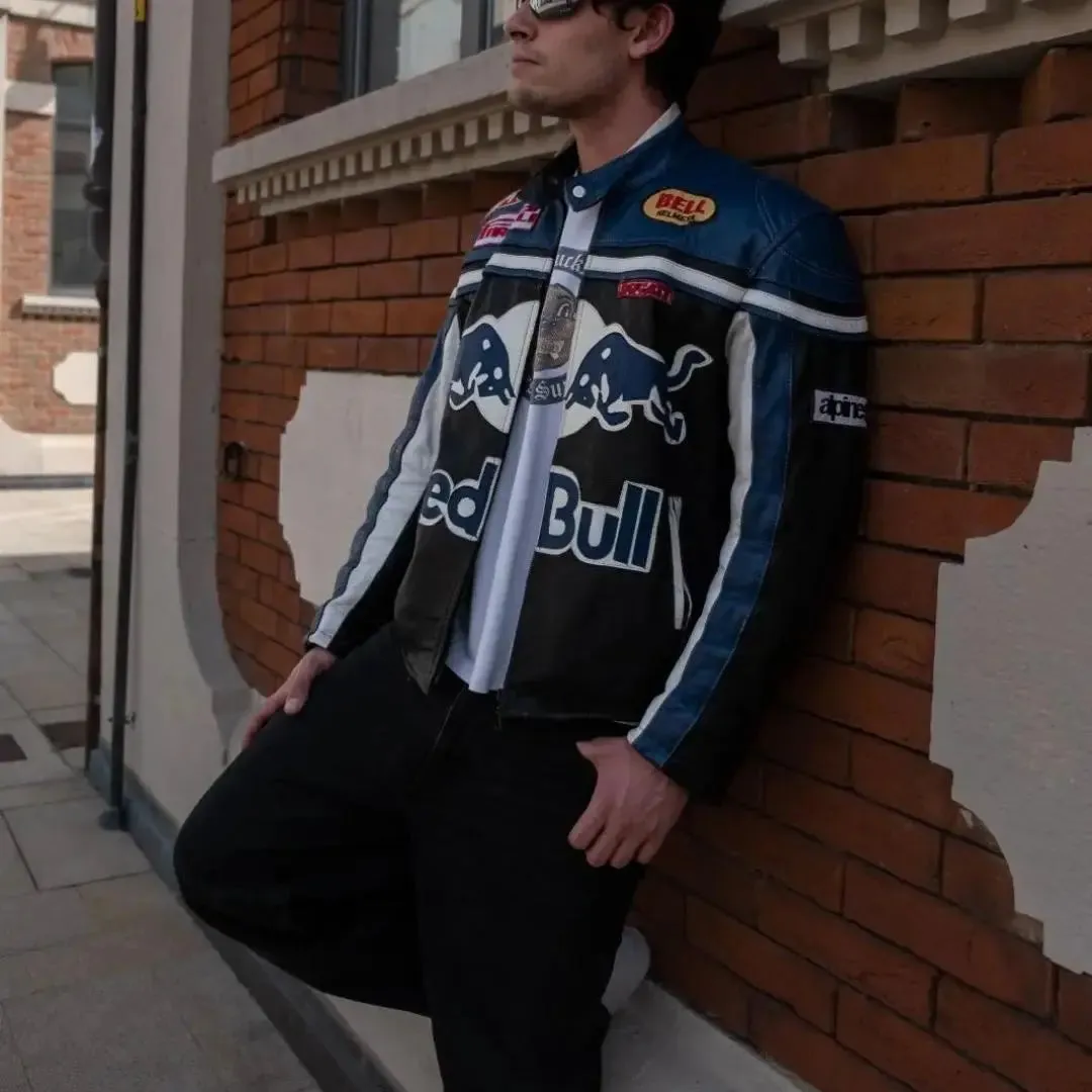 Redbull Leather Jacket - Black & Blue