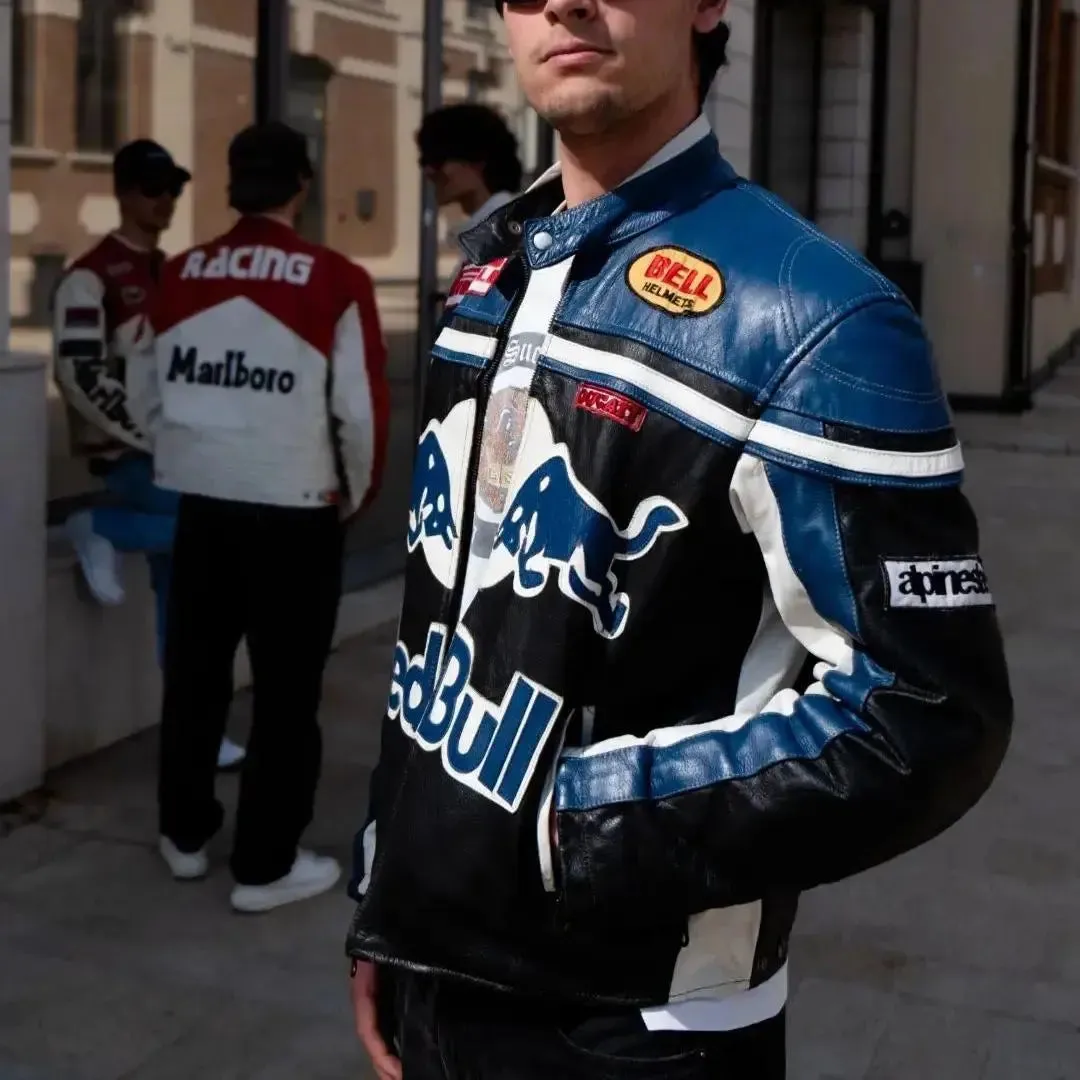 Redbull Leather Jacket - Black & Blue