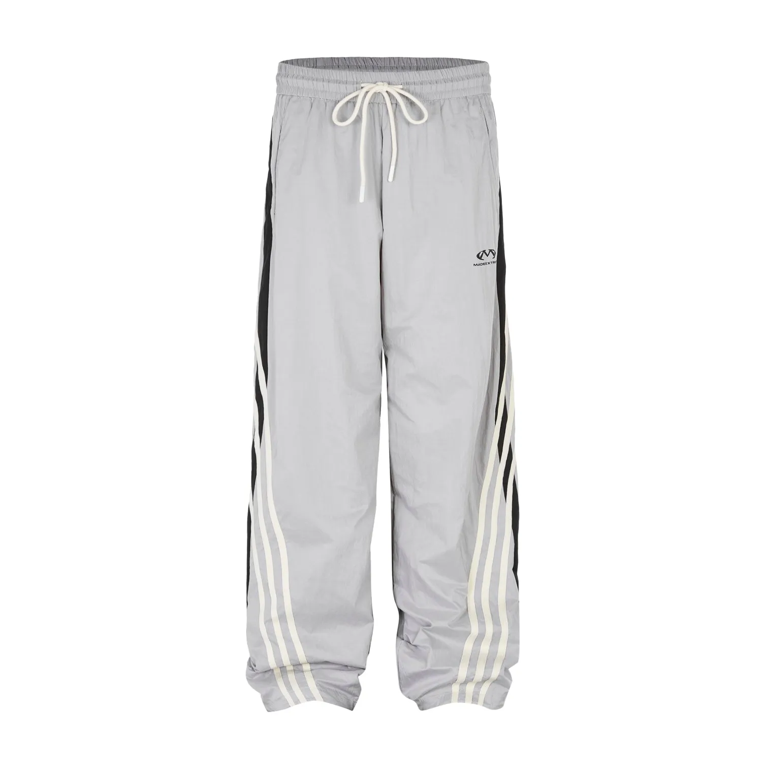 Retro Stitched Striped Wide-Leg Track Pants & Three-Bar Loose Slacks