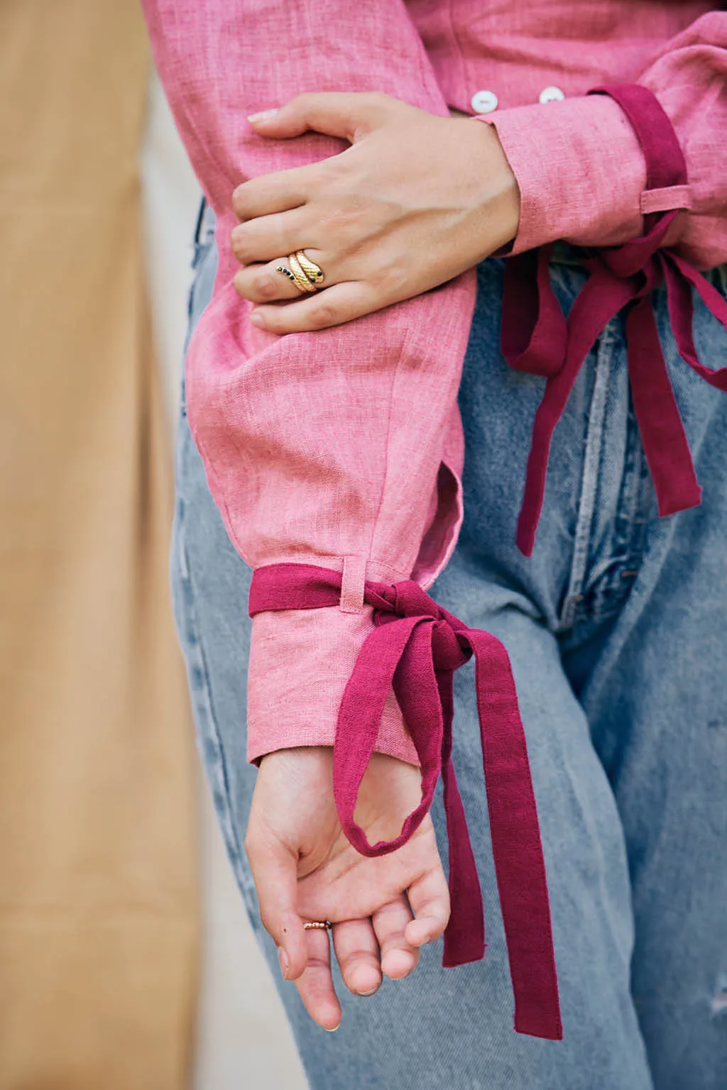 Rose shell detachable dress in linen