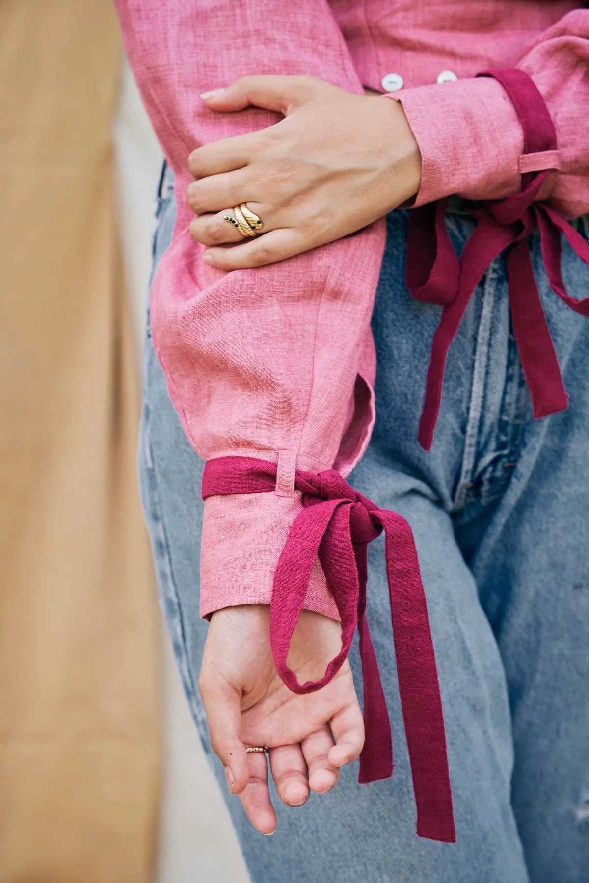 Rose Shell Detachable Linen and Cotton Dress