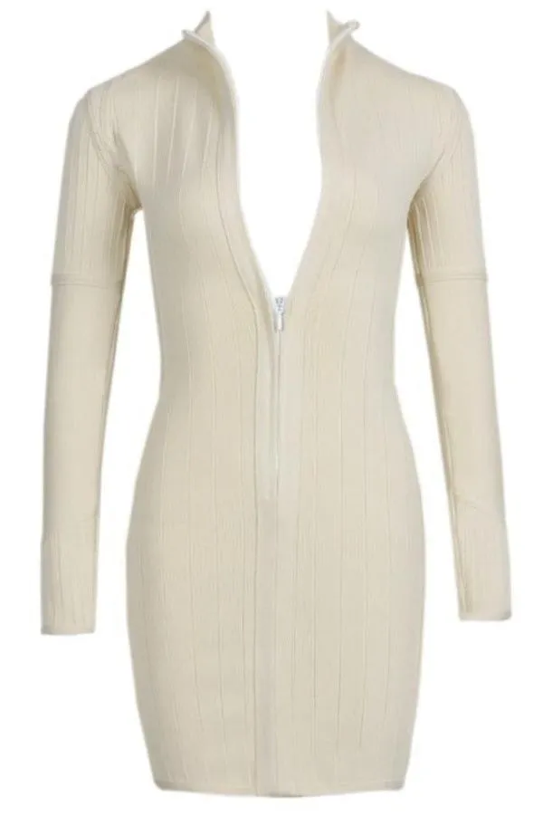 Roxie Long Sleeve Bodycon Mini Dress - Cream