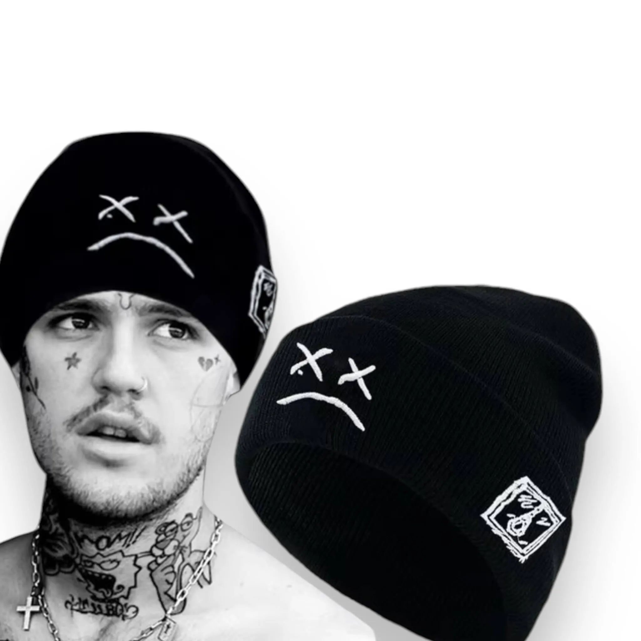 Sad Face Knitted Flip Up Beanie