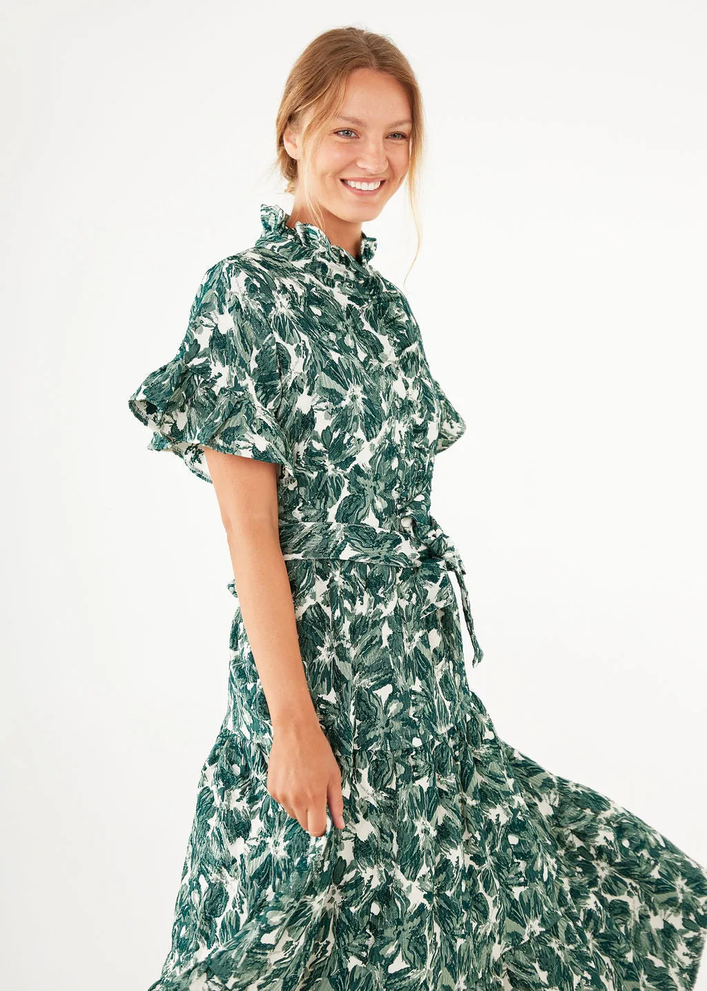 Sadie Maxi Dress Green Hibiscus Jacquard