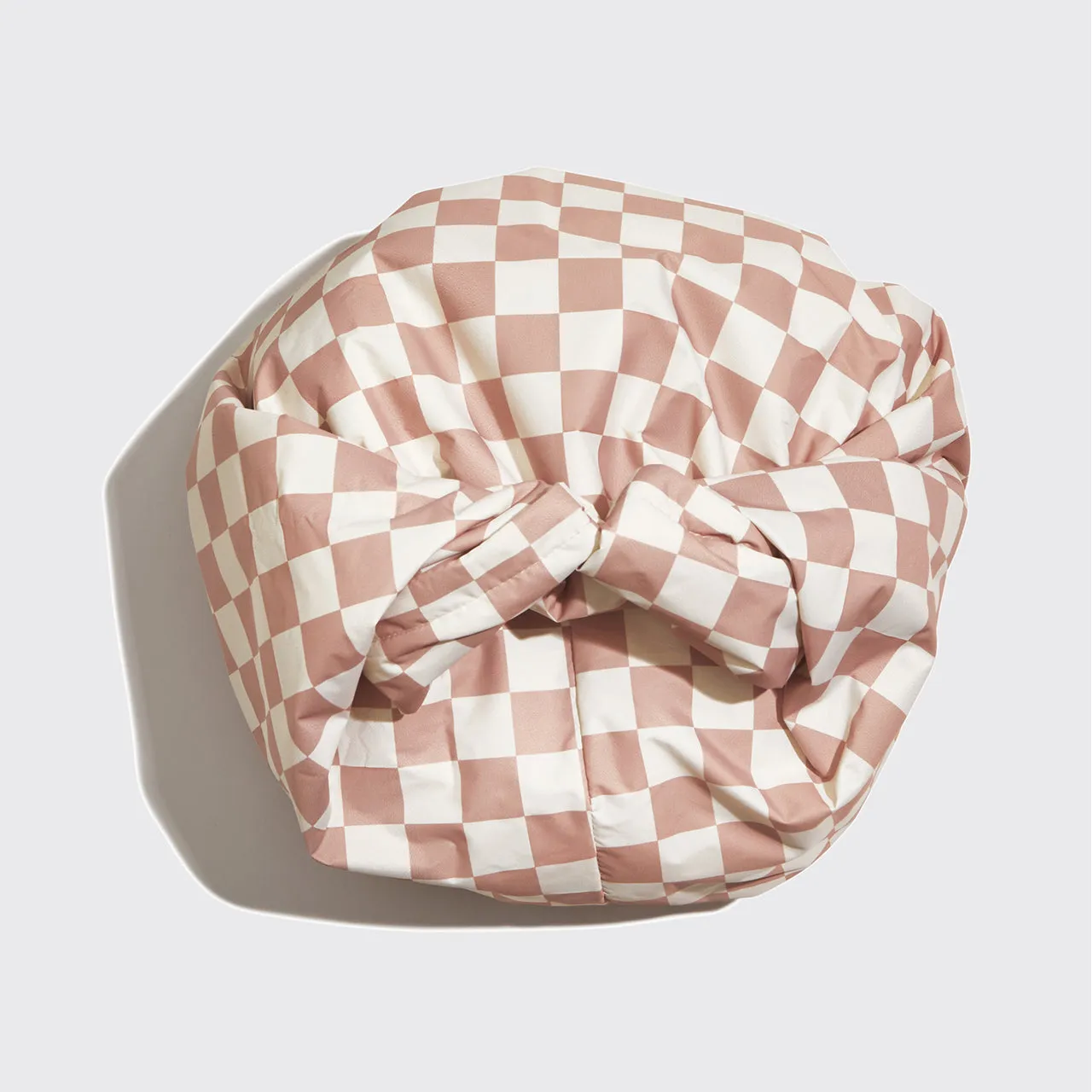 Satin Lined Flexi Shower Cap - Terracotta Checker