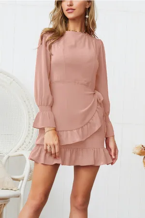 Scoop Ruffle Trim Short  Wrap Dress