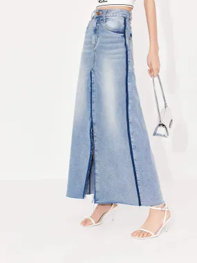 Seams Detail Slit Denim Skirt