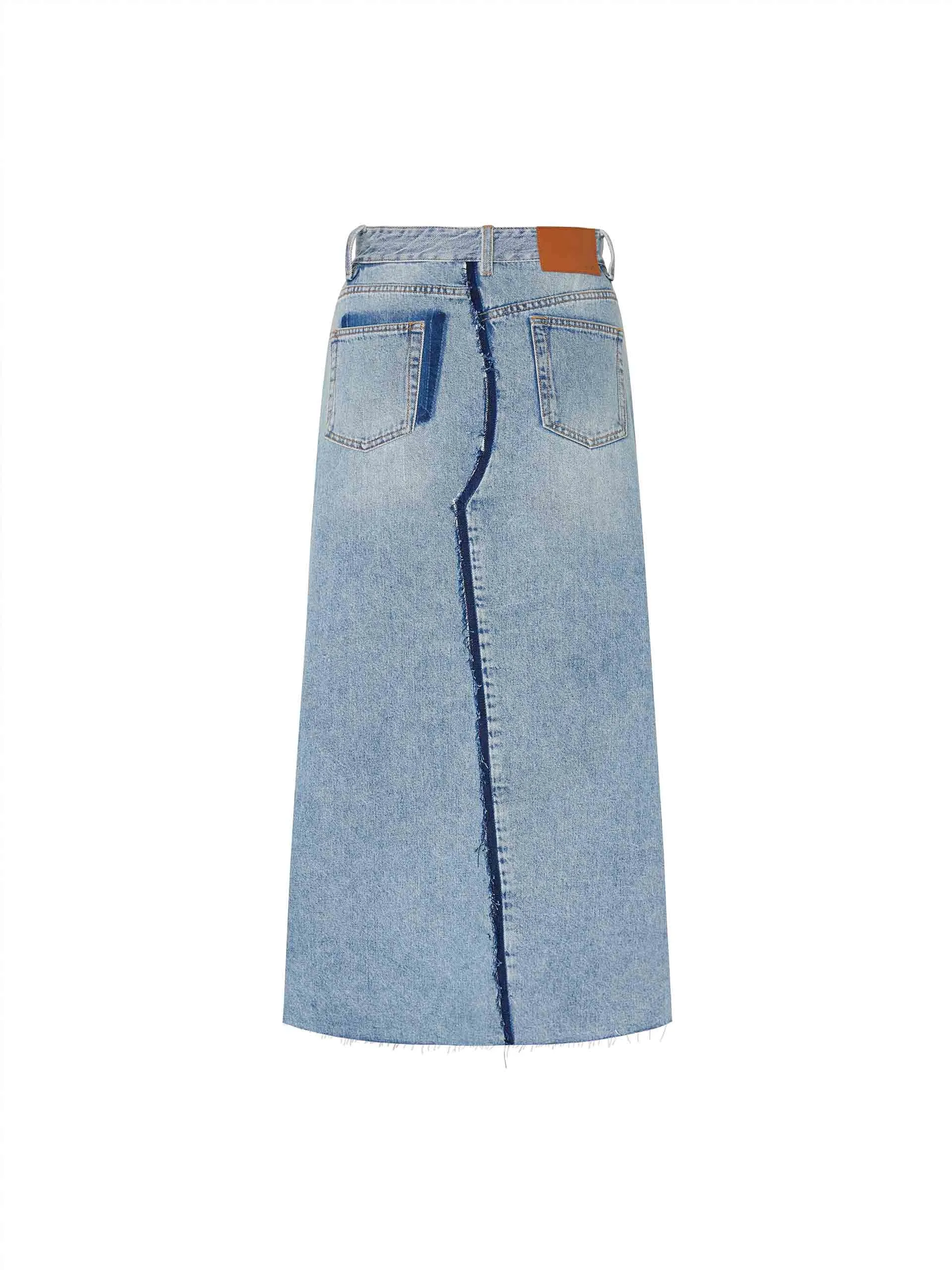 Seams Detail Slit Denim Skirt