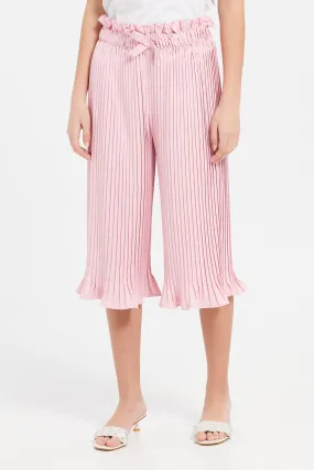 Senior Girls Pink Pleated Culotte Pants