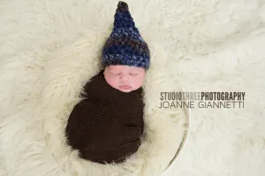 SET Blue Jean Newborn Gnome Hat and Stretch Knit Wrap