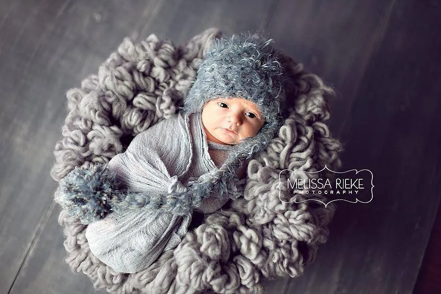 SET Gray Newborn Pixie Elf Hat and Cheesecloth Wrap