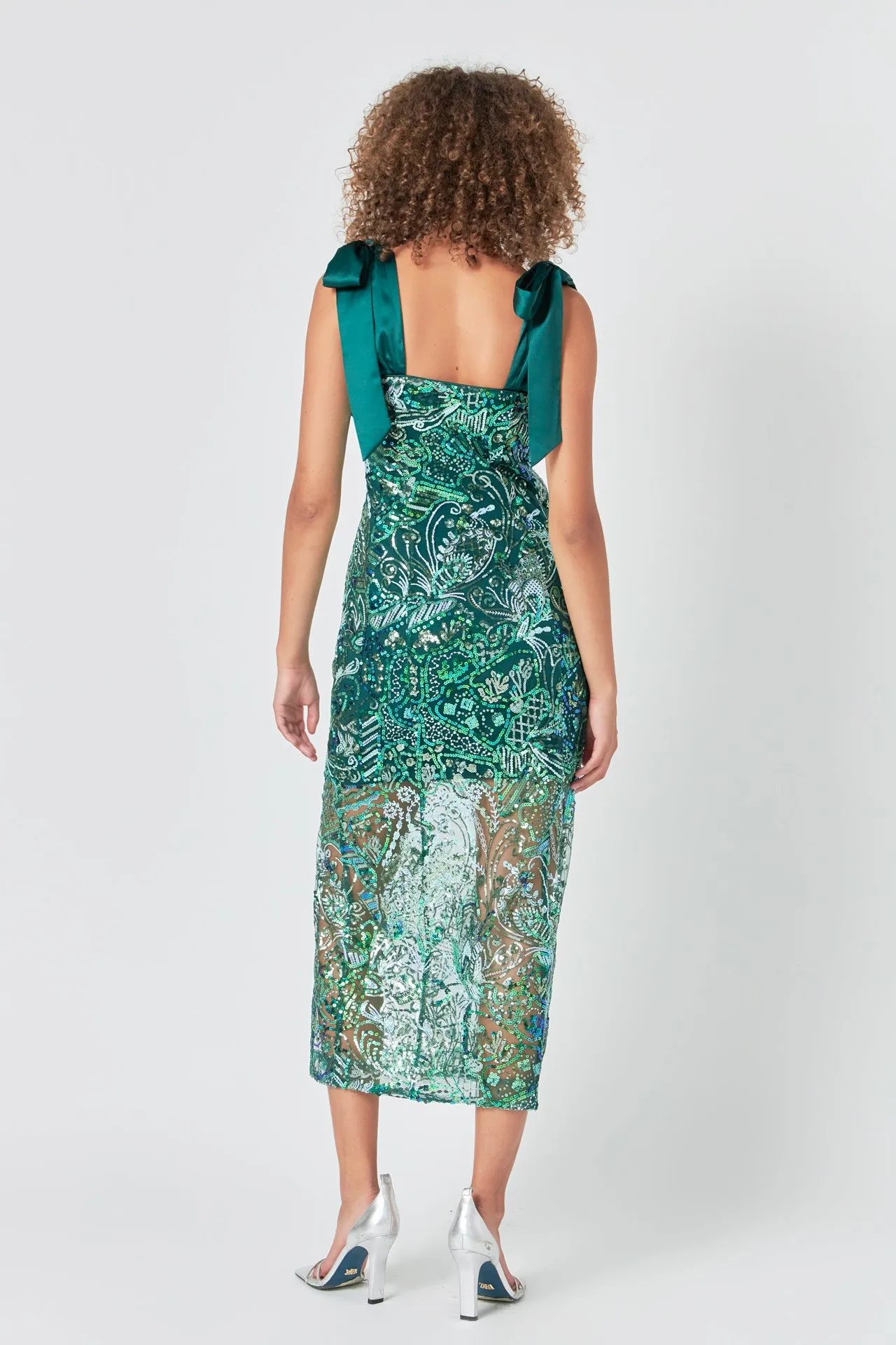 Shoulder Tie Sequins Maxi Dress