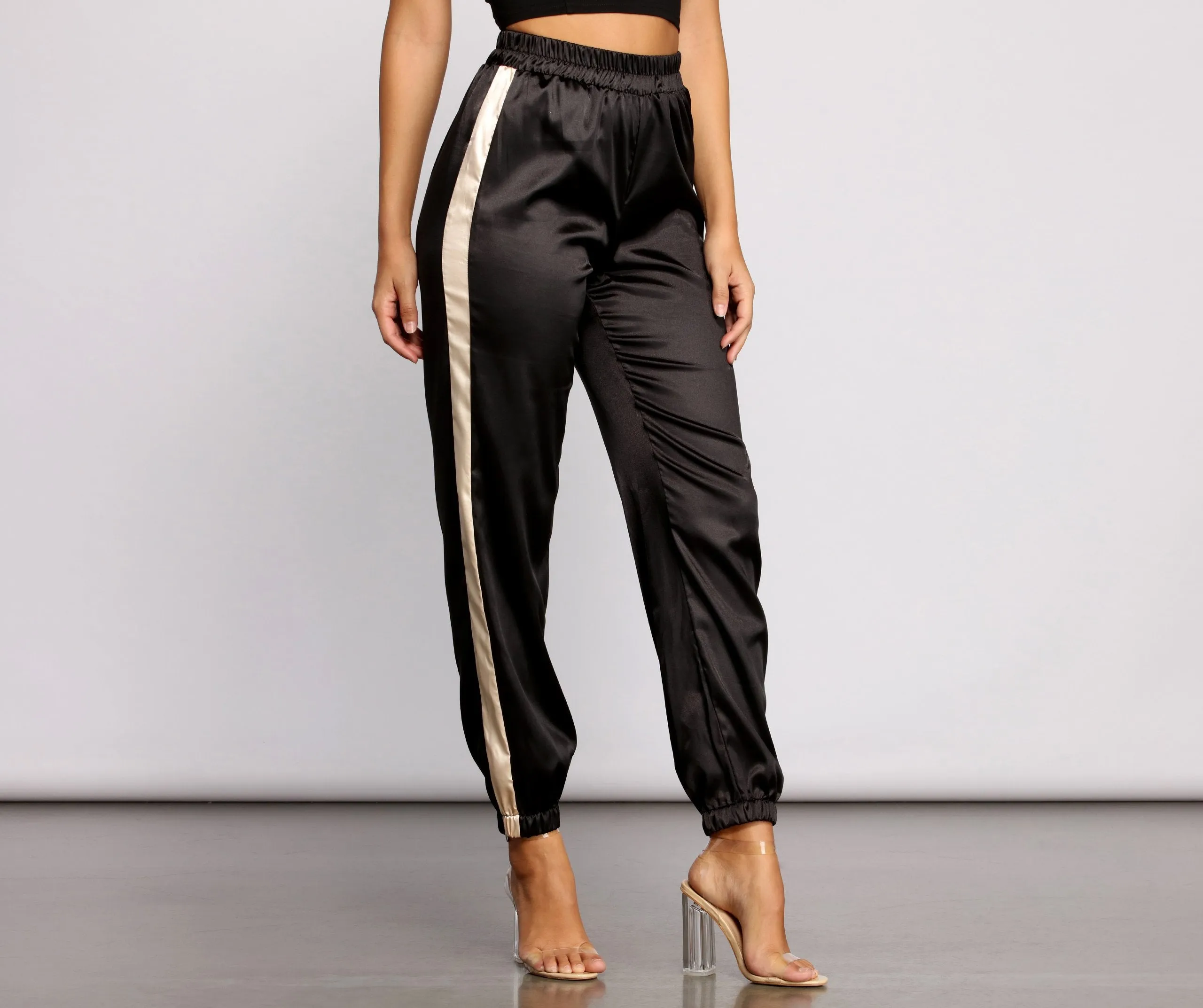 Sleek Striped Satin Joggers