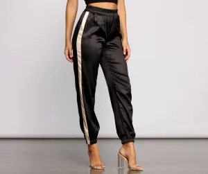 Sleek Striped Satin Joggers