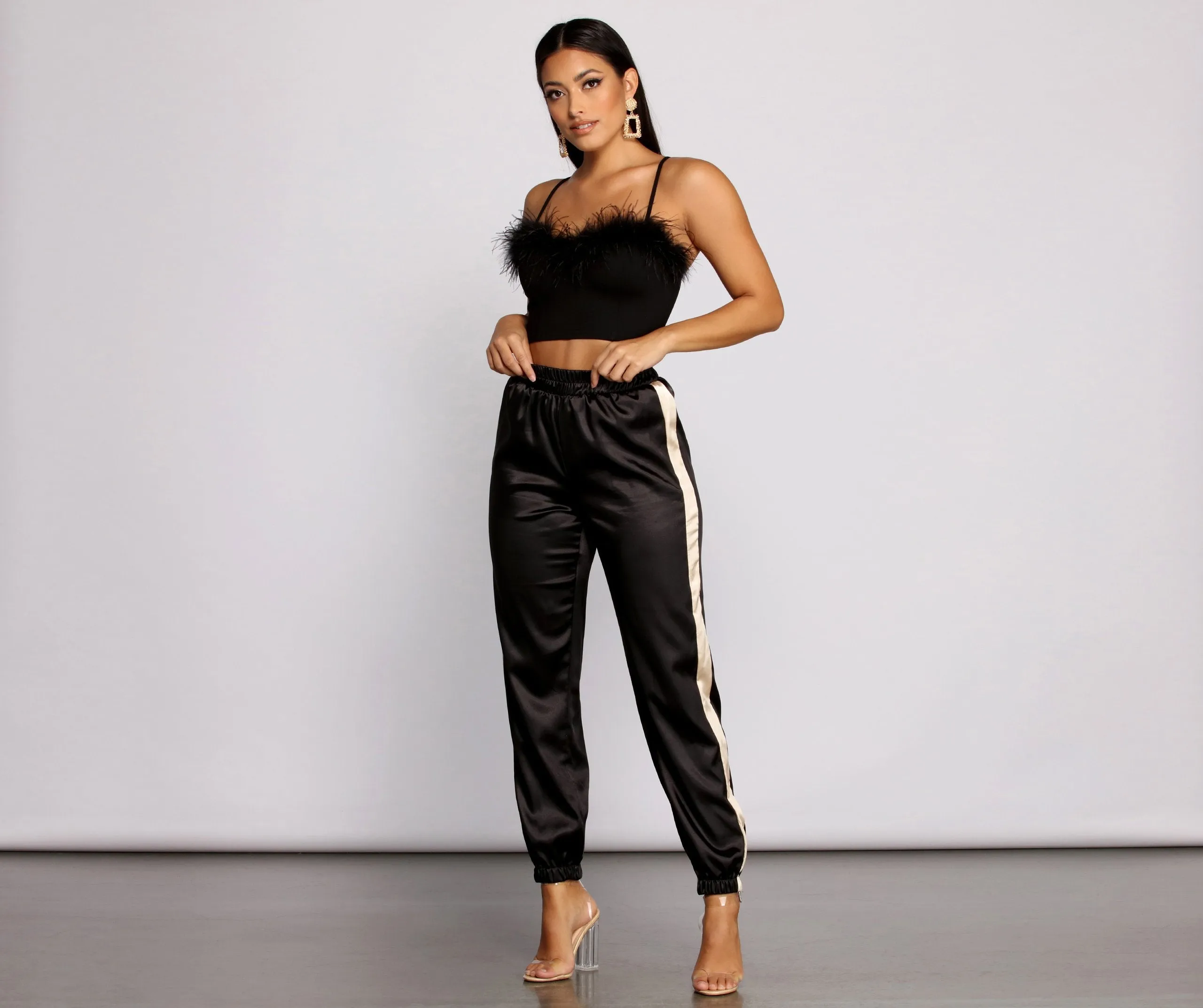 Sleek Striped Satin Joggers