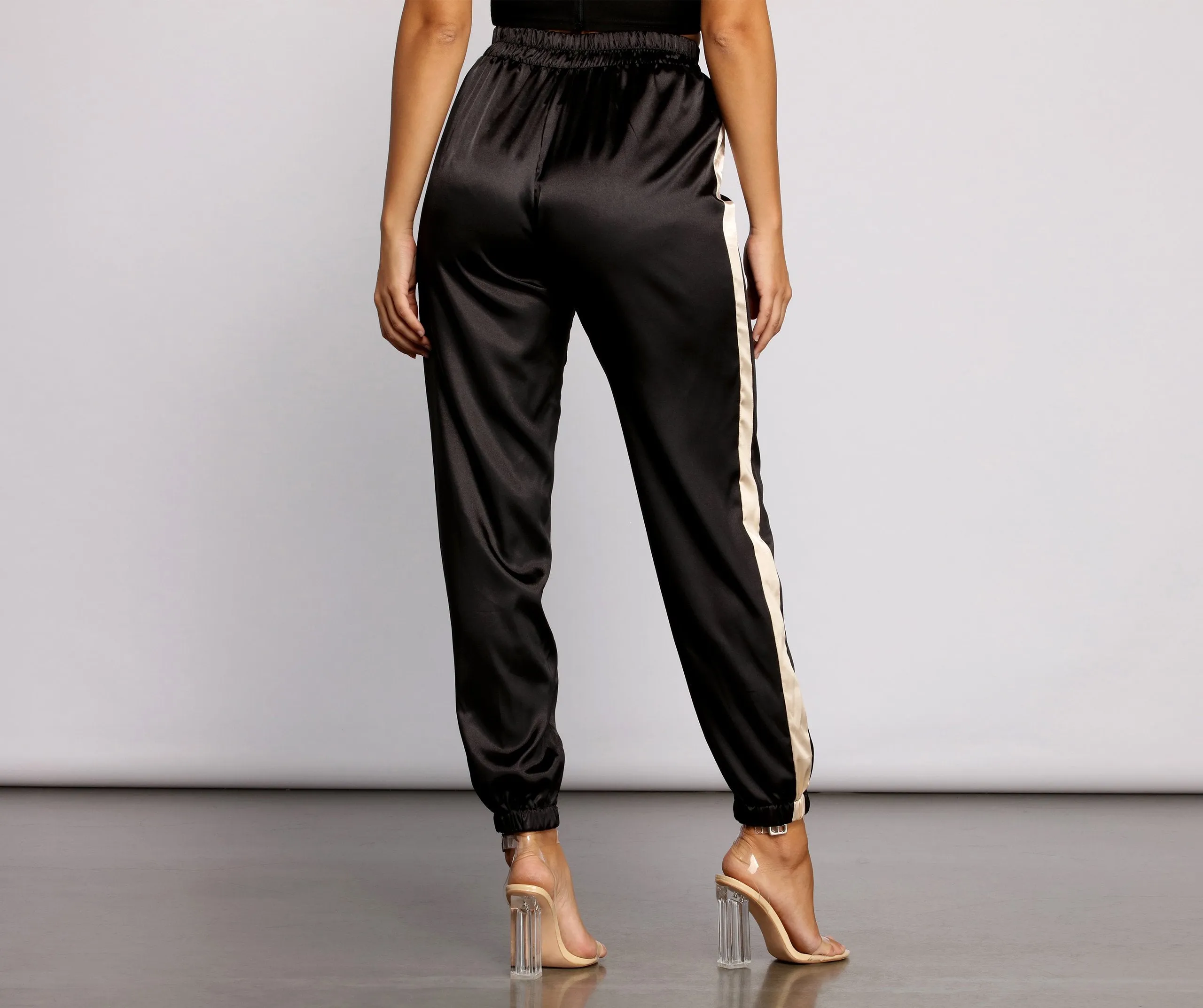 Sleek Striped Satin Joggers