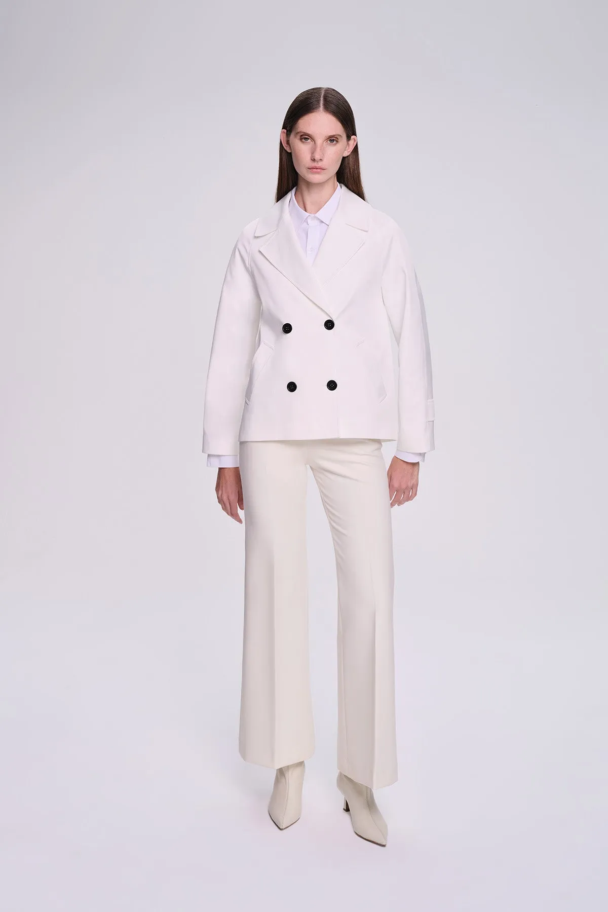 Slim Fit Cachet Sarah Cotton Blend White Long Coat