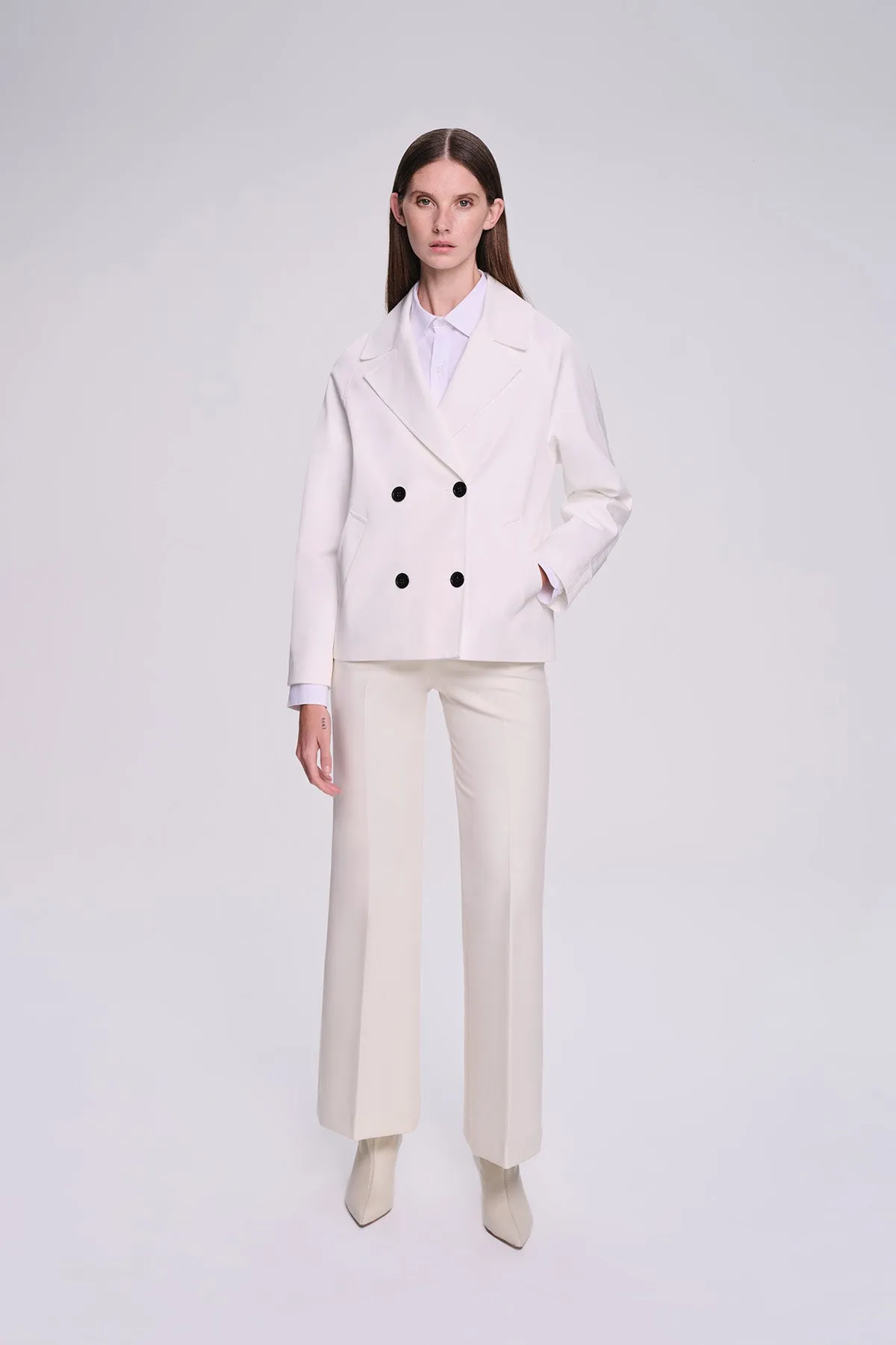 Slim Fit Cachet Sarah Cotton Blend White Long Coat