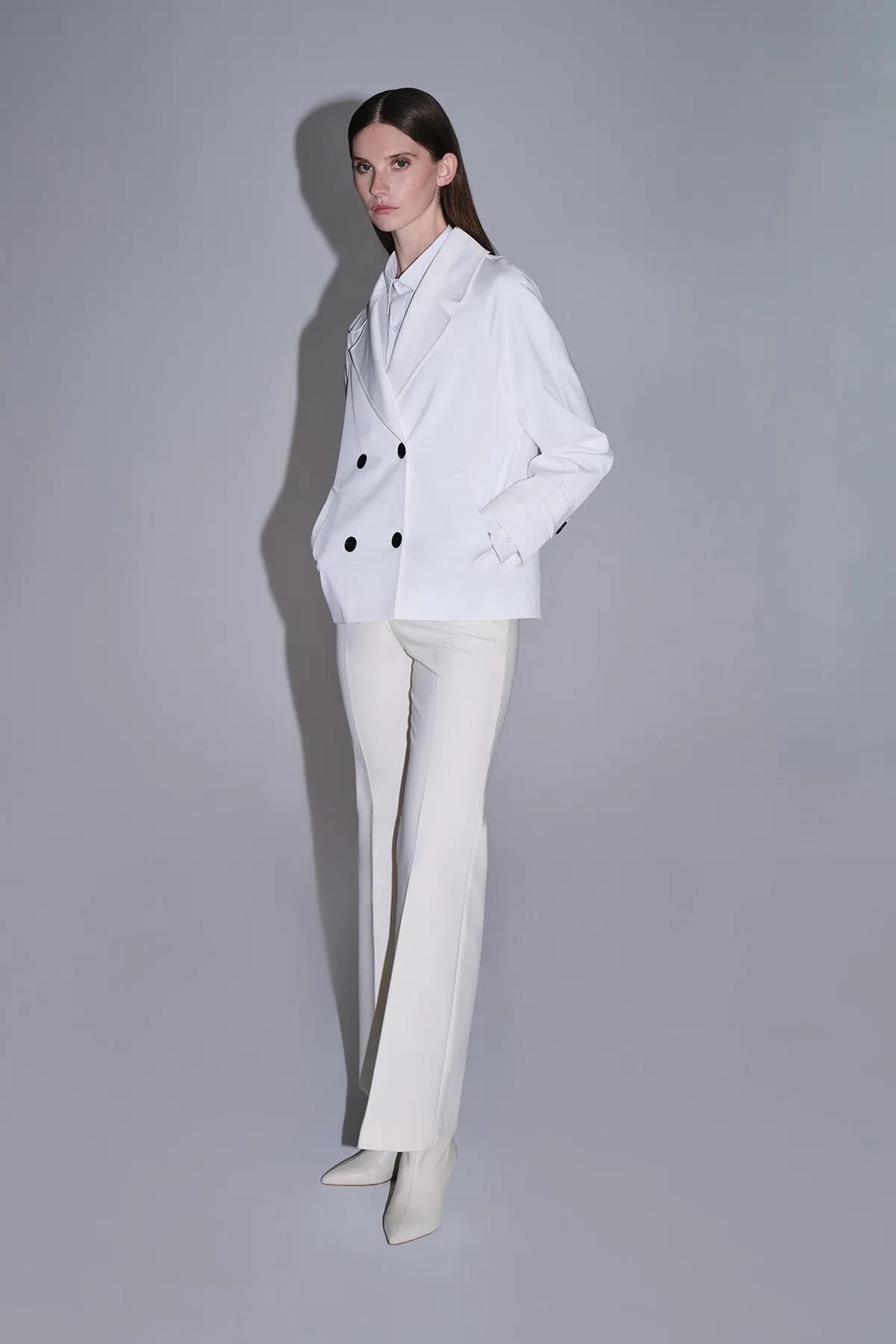 Slim Fit Cachet Sarah Cotton Blend White Long Coat