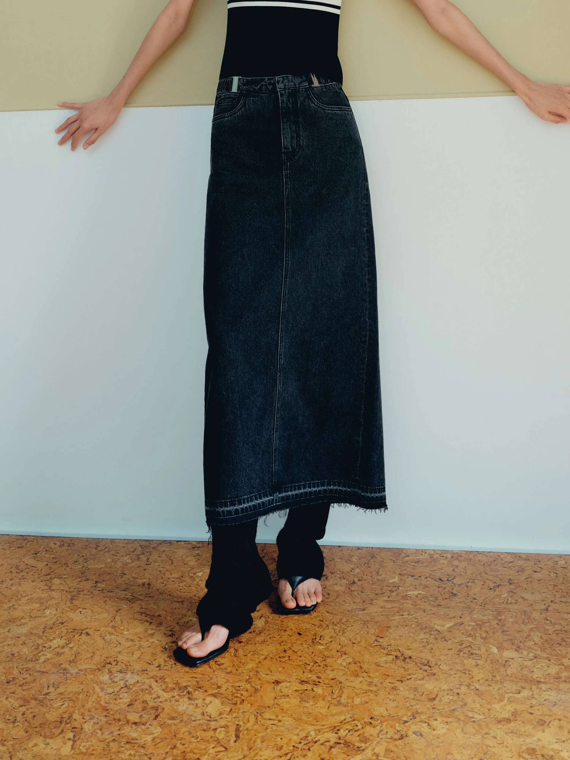 Slit Back Maxi Denim Skirt