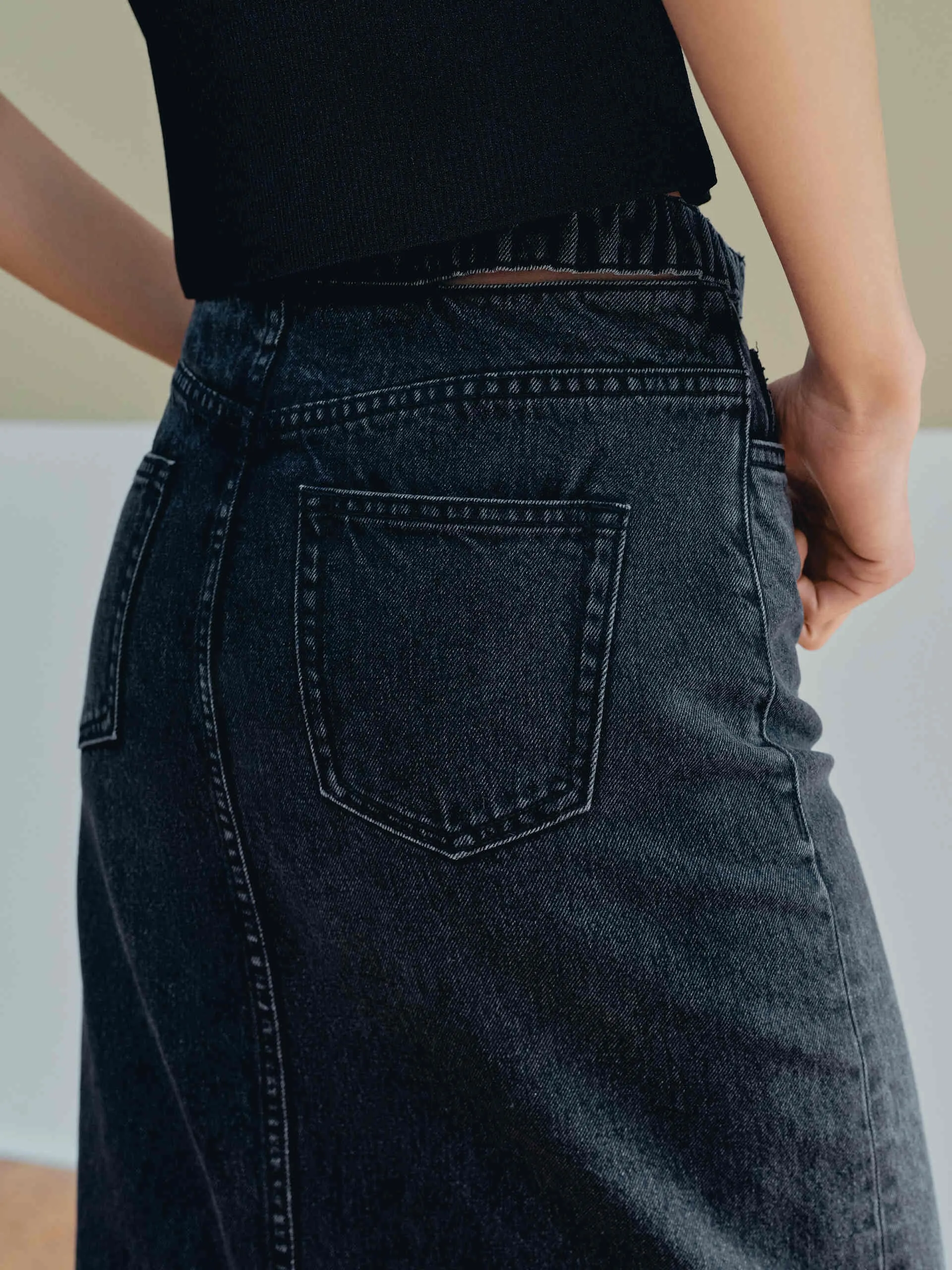 Slit Back Maxi Denim Skirt