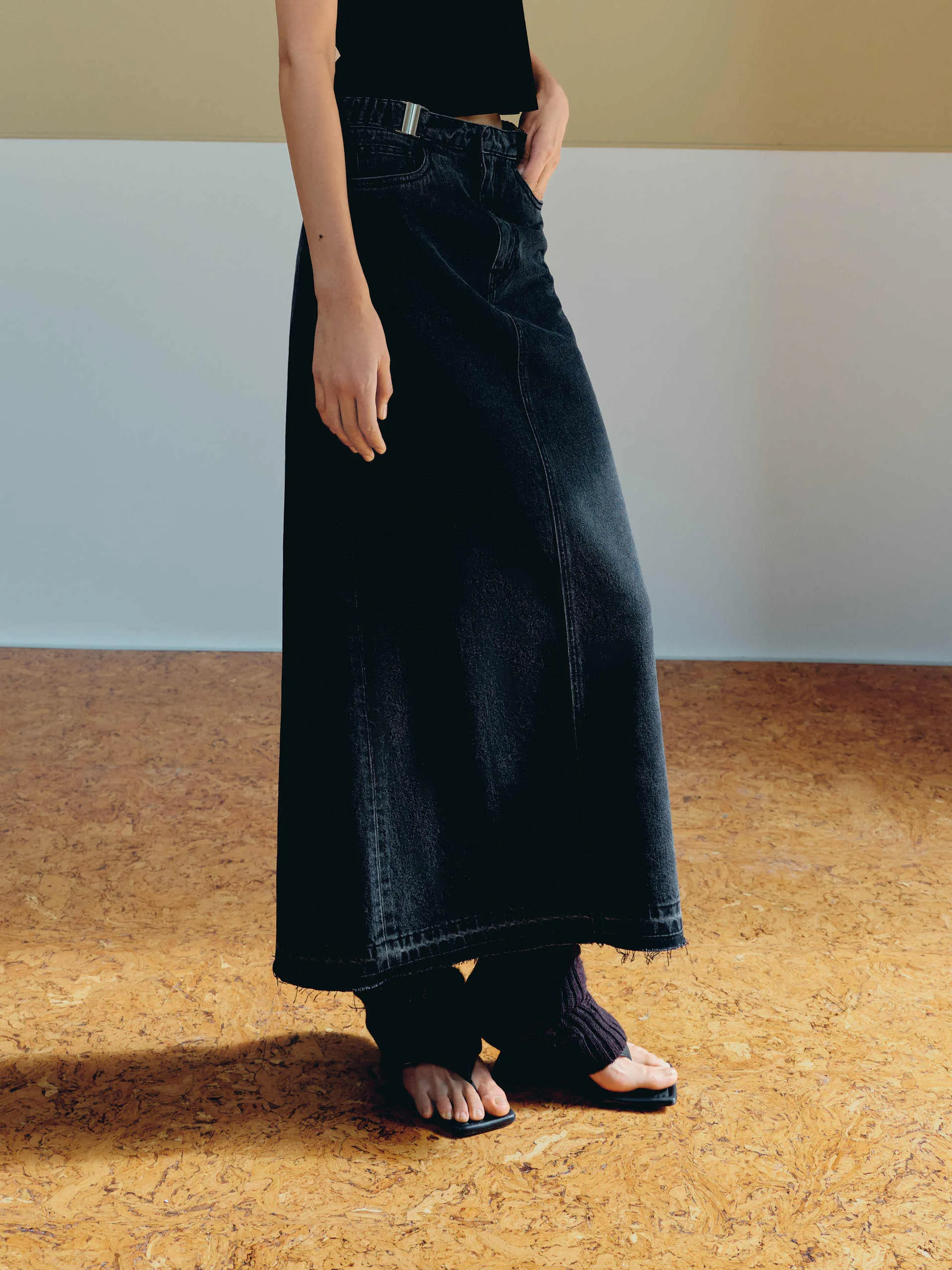 Slit Back Maxi Denim Skirt