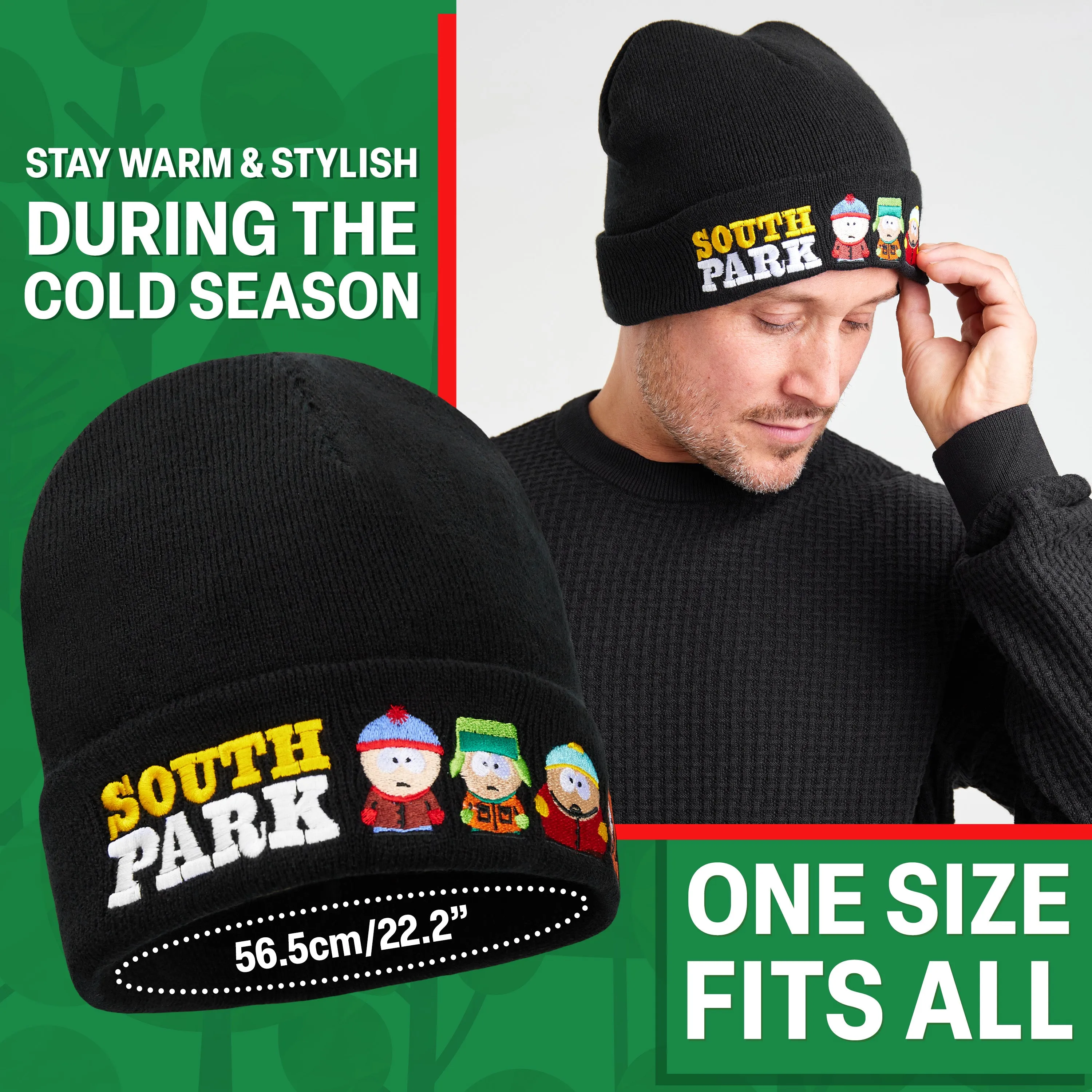 South Park Mens Beanie Hat, Winter Accessories - Gifts for Him Black