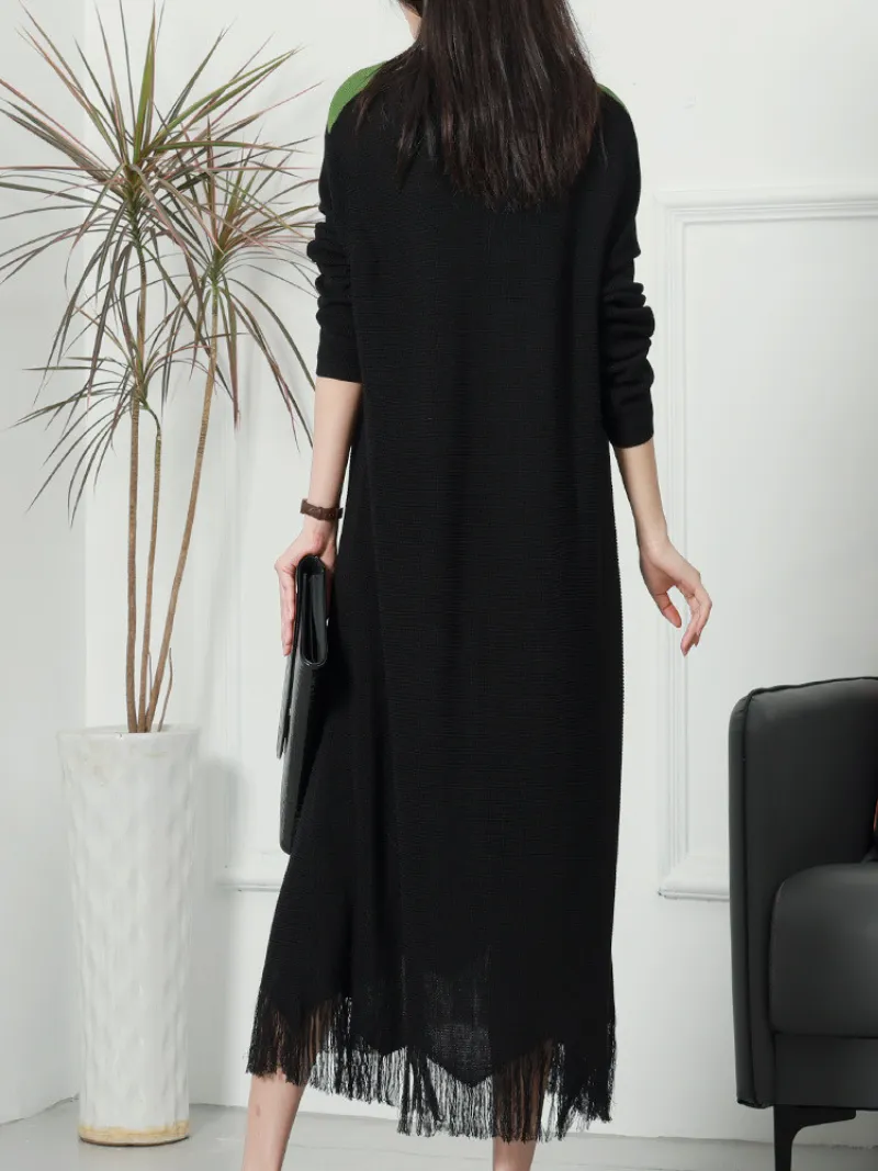 Spring Fit and Flare Loose Round Neck Knitted Midi-Dress