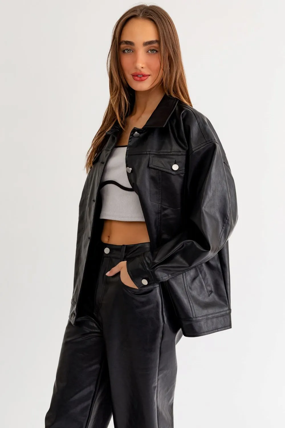 Stevie Faux Leather Boyfriend Jacket