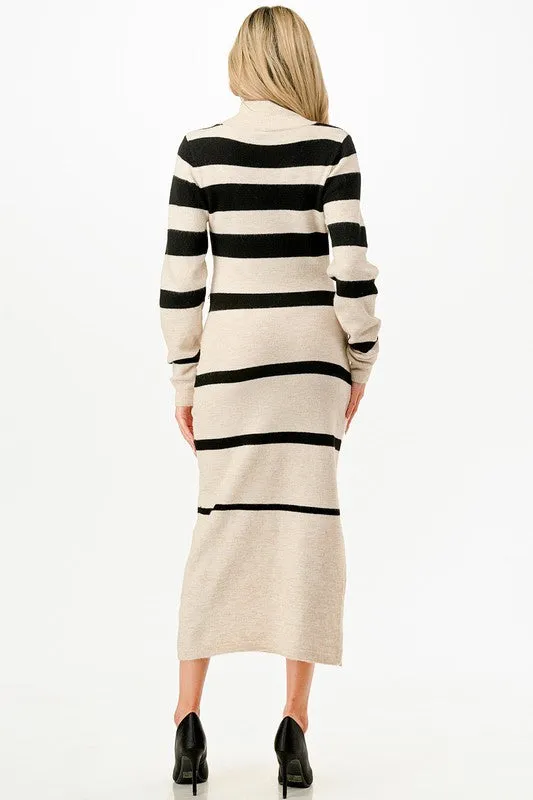 Stripe MockNk Maxi Sweater Dress