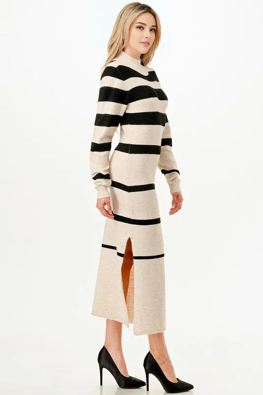 Stripe MockNk Maxi Sweater Dress