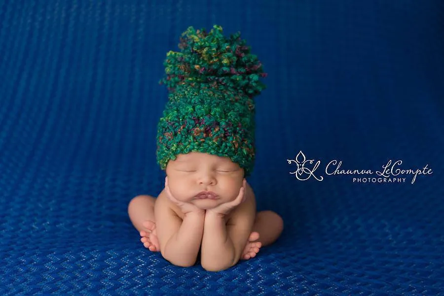 Teal Rainbow Newborn Pom Hat