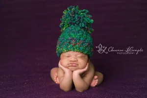 Teal Rainbow Newborn Pom Hat