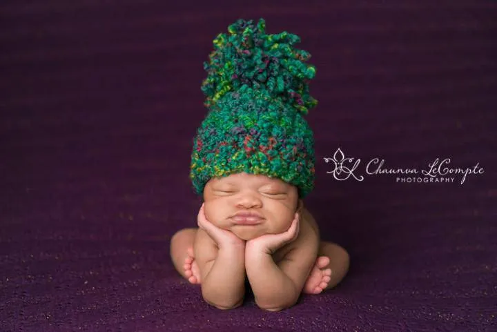 Teal Rainbow Newborn Pom Hat