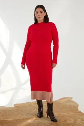 The Rib Sweater Midi Dress - Cherry