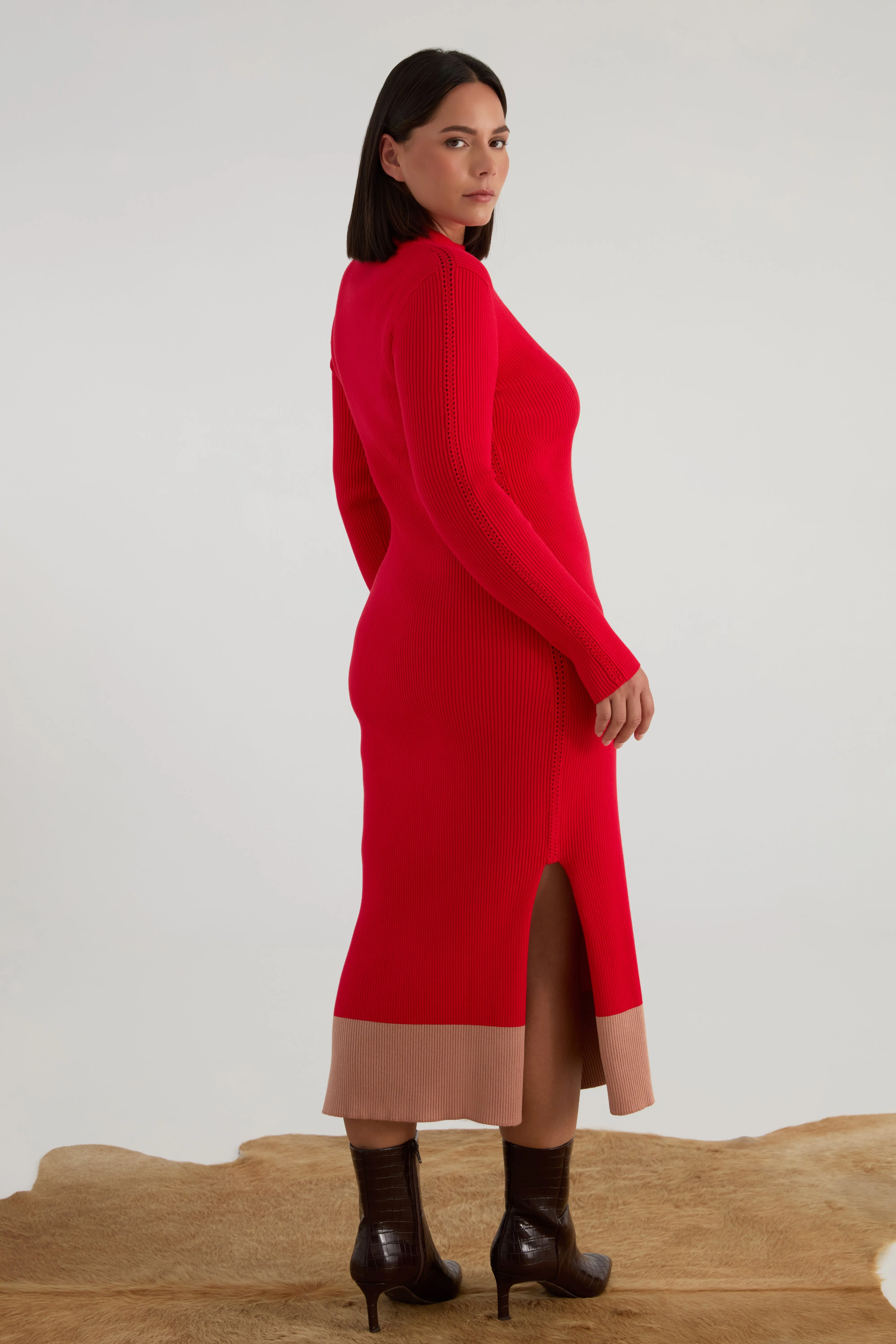 The Rib Sweater Midi Dress - Cherry