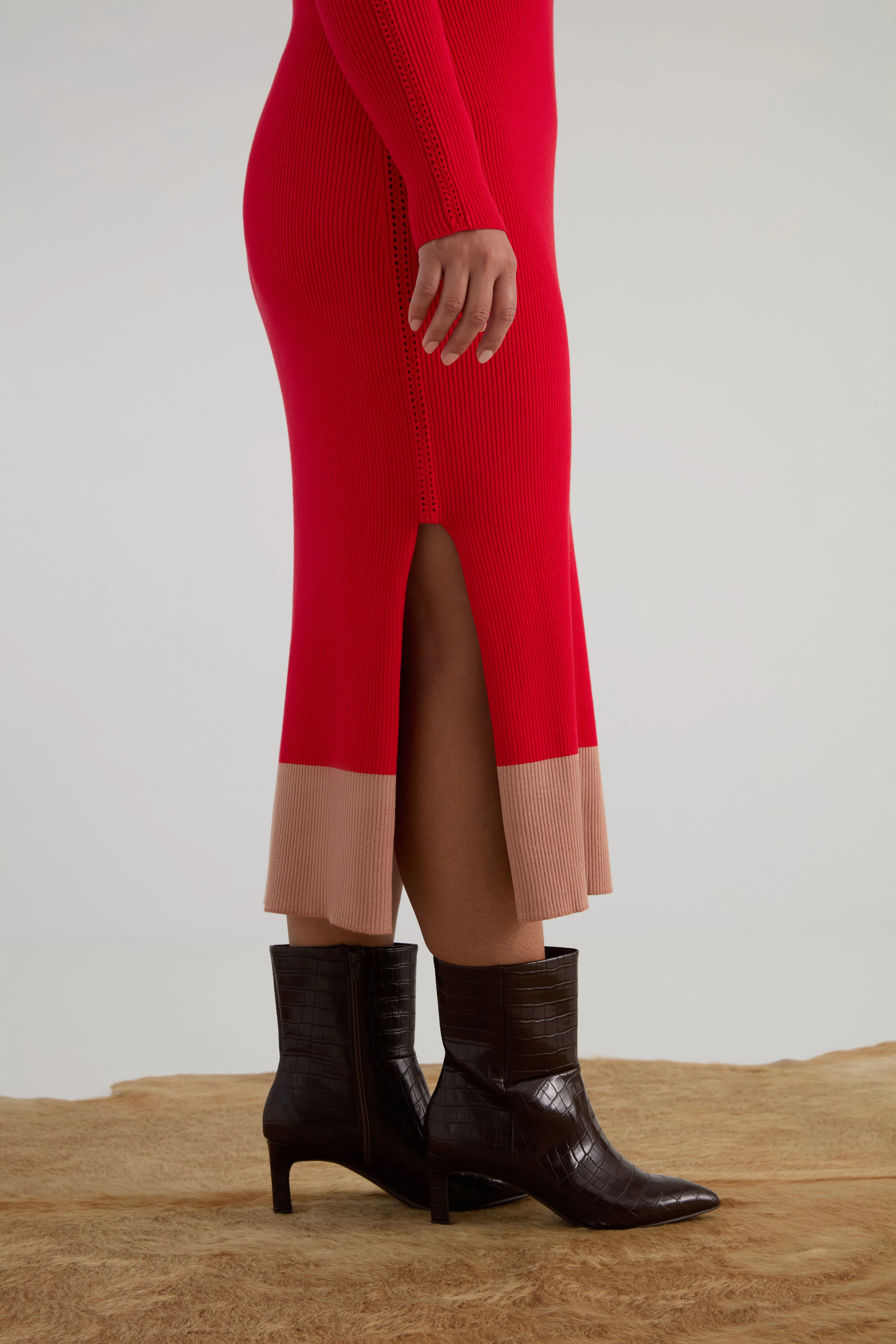 The Rib Sweater Midi Dress - Cherry