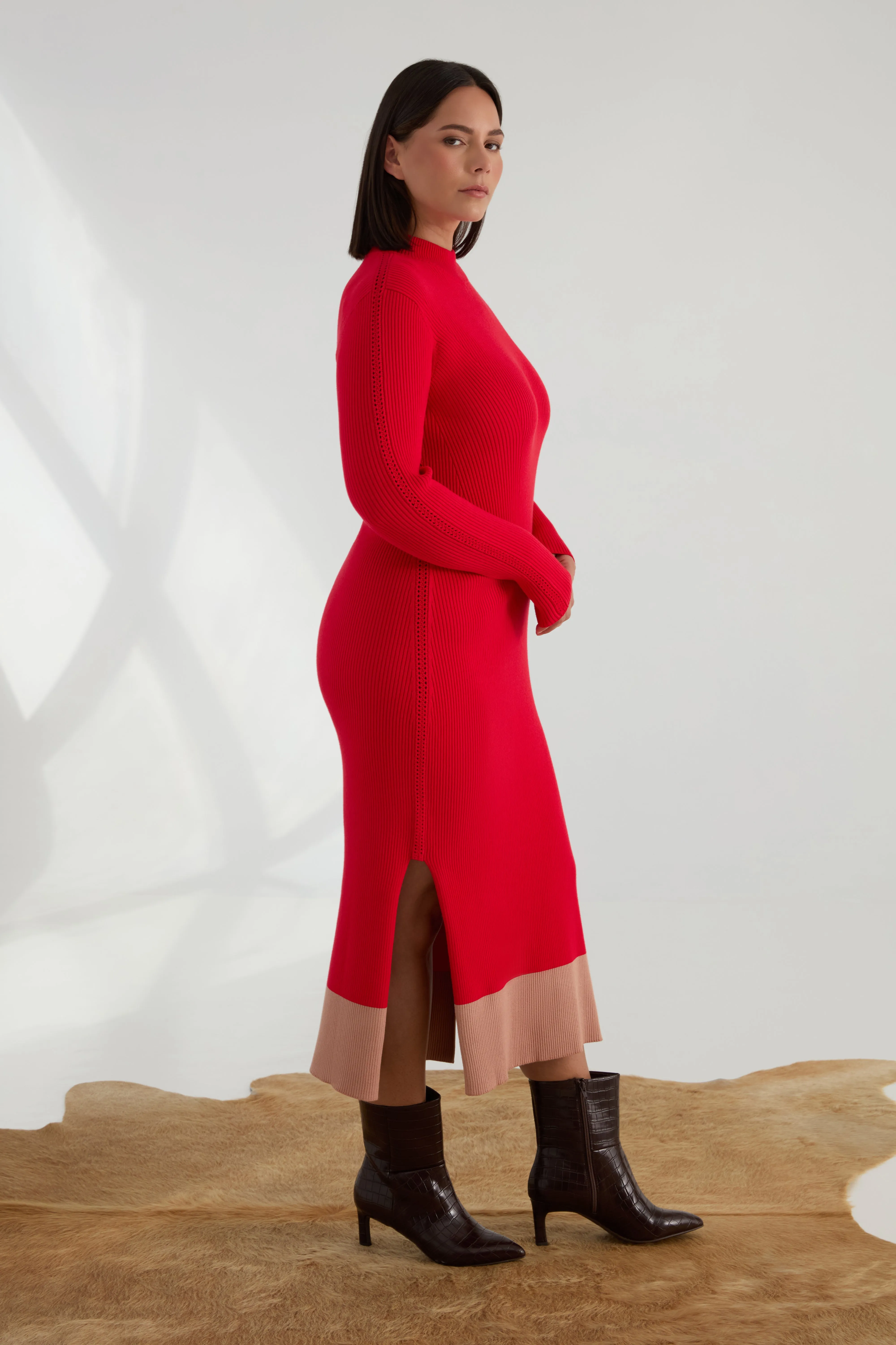 The Rib Sweater Midi Dress - Cherry