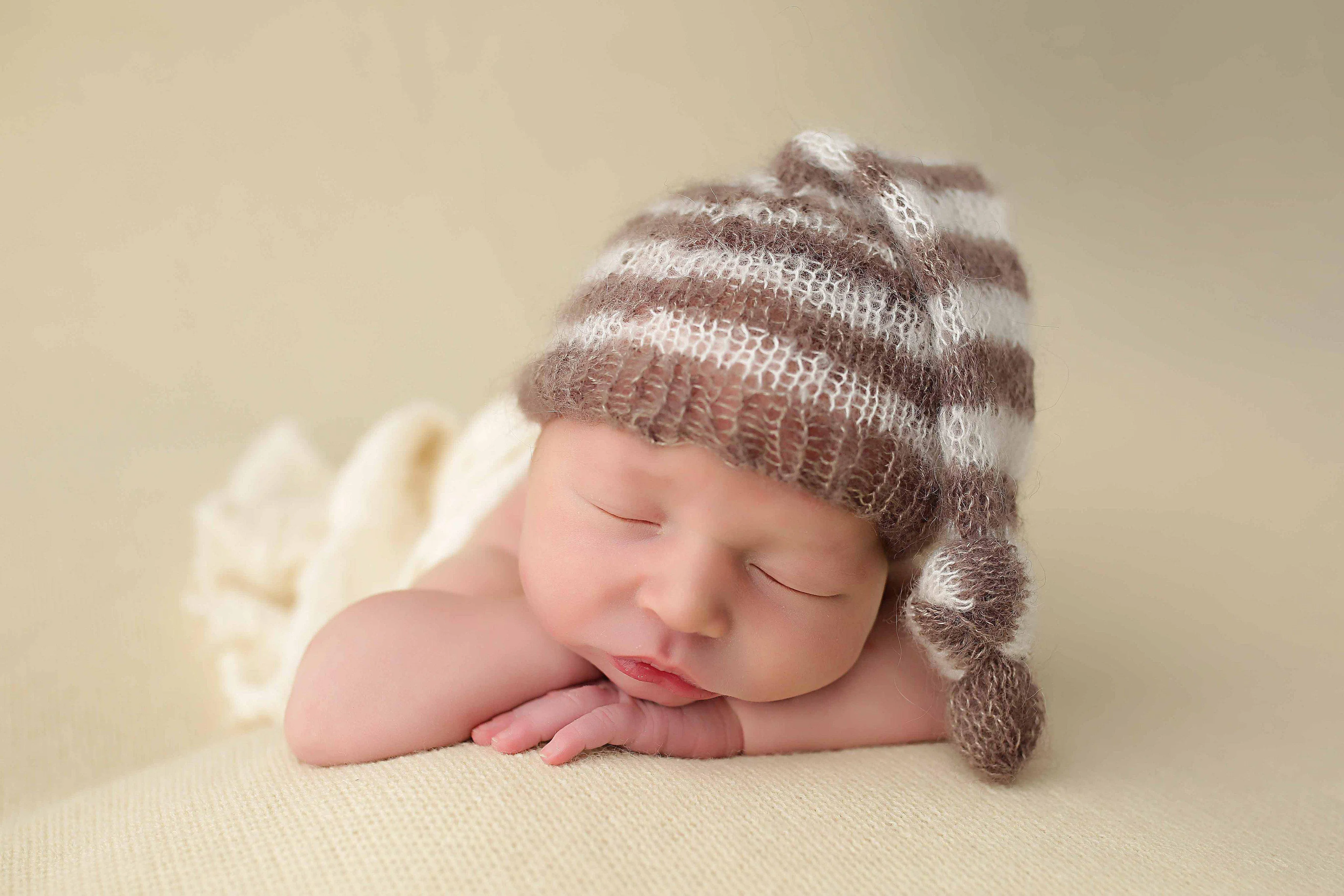 Toffee Brown and Cream Newborn Mohair Pixie Baby Hat