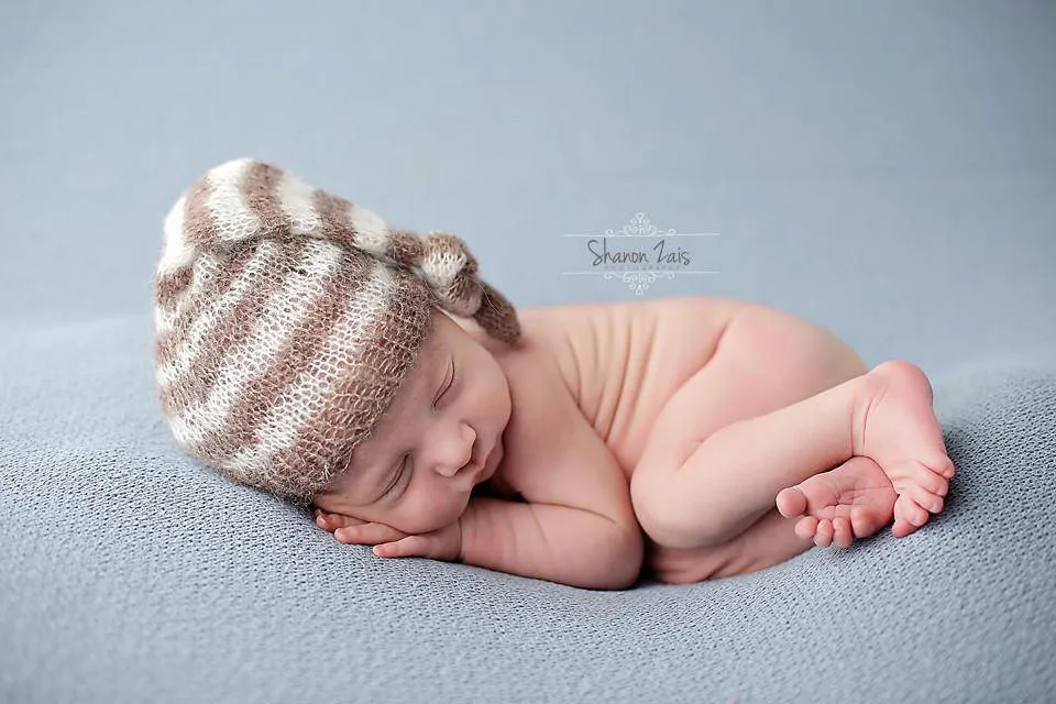 Toffee Brown and Cream Newborn Mohair Pixie Baby Hat