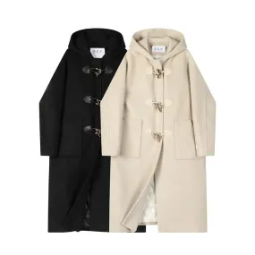 Toggle Closure Hooded Wool Duffle Coat