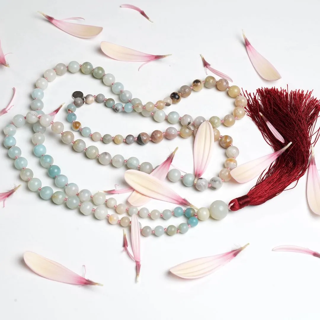 Truth of the heart Gemstone Mala with 108 Natural Amazonite Beads