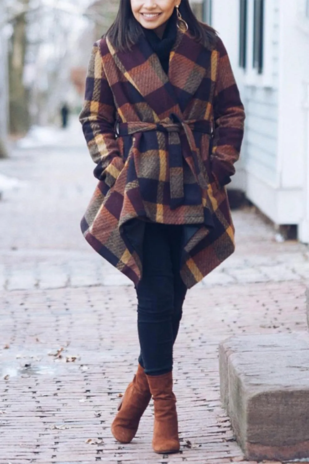 Tweed Belt Plaid Coat