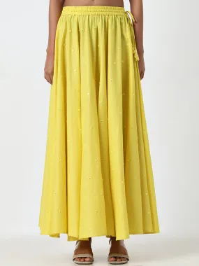 Utsa Yellow Mirror Work Mid-Rise Cotton Skirt